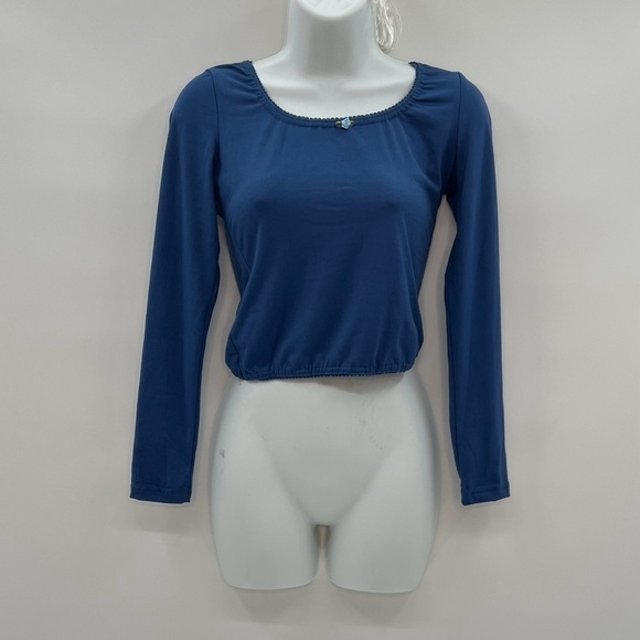 Blue Round Crop Top – Elastic Waist – Size Small, NWOT - Picture 1 of 4